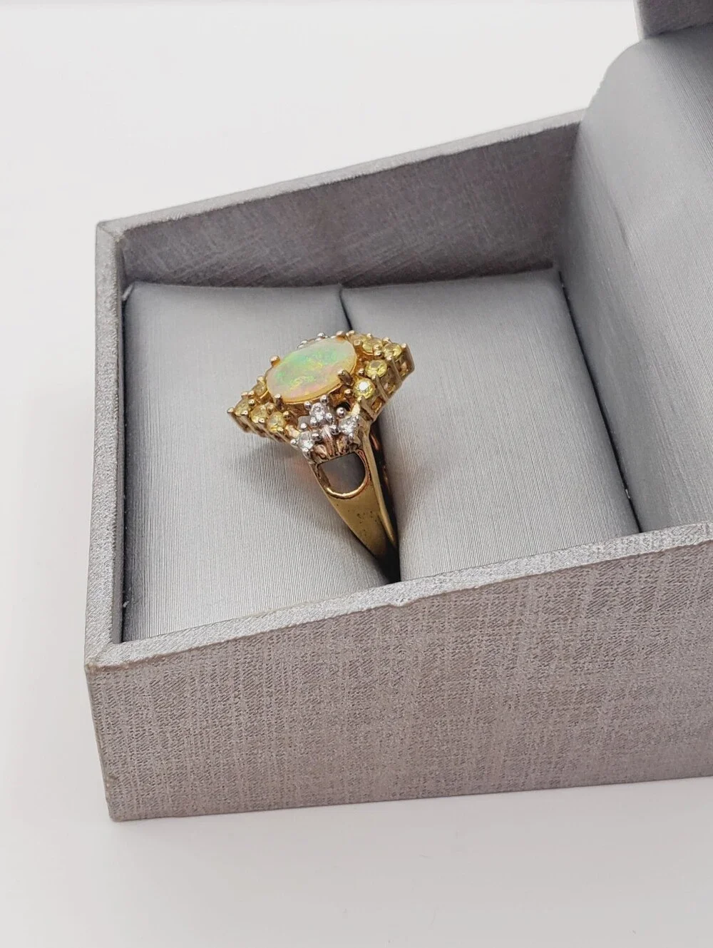 Yellow Gold Genuine Opal Ring